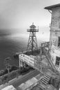 Alcatraz guard tower in black and white