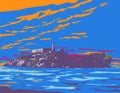 Alcatraz Island at Dusk in San Francisco California WPA Art Deco Poster