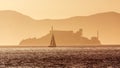 Alcatraz island penitentiary at sunset backlight in san Francisco Royalty Free Stock Photo