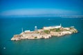 Alcatraz Island and Prison, aerial view from helicopter on a clear sunny day Royalty Free Stock Photo