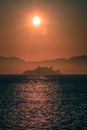 Alcatraz island prison San Francisco bay at sunset Royalty Free Stock Photo