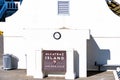 Alcatraz island`s main entrance from the ship or boat dock from the center part of the island