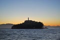 Alcatraz, Alcatraz Island, prison, sunset, bay, San Francisco, California, United States of America, Usa, sailing Royalty Free Stock Photo