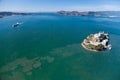 Alcatraz jail in San Francisco and Golden Gate Bridge Royalty Free Stock Photo