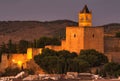 Alcazaba de Antequera, also known as Fortaleza del Papabellotas. Beautiful views at sunset of the Keep and the white houses of the