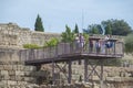 Alcazaba of Merida viewpoint platform full of visitors Royalty Free Stock Photo