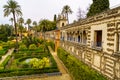 Alcazar of Seville, a world heritage tourist attraction. Palaces and gardens in an idyllic setting of spectacular beauty