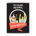 Alccohol banner wine list template for bar or restaurant menu design vector illustration. Creative artistic top brand Royalty Free Stock Photo