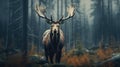 Alces alces shirasi, Moose, Elk is standing in dry grass, in typical autumn environment Royalty Free Stock Photo