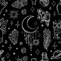 ALCHEMIC ELEMENTS Monochrome Witchcraft Seamless Pattern