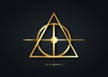 Alchemical cross, Sacred Geometry gold logo icon, primitive geometric shapes. Alchemy esoteric symbols. Golden luxury line art