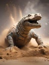 A crocodile-shaped marvel comes to life, sculpted through the union of stone and sand Royalty Free Stock Photo