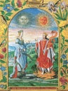 Alchemical hermetic illustration of the wedding between sun and moon by s.trismosin taken from the work splendor solis Royalty Free Stock Photo