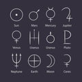 Alchemical signs of the planets. Pictograms of planets. Astronomy. Astrology.