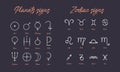 Alchemical signs of the planets. Set of zoliak signs.