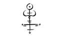 Alchemical symbol, sacred sign, ancient mystical cross, black tattoo hand drawn with brush, pagan engraving vector illustration