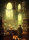 An alchemist in his laboratory, digital art