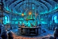 Alchemist\'s office with laboratory fixtures, magic room in fantasy world. Generative AI