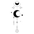 Alchemy esoteric mystical magic celestial talisman with moon, stars