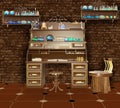 Alchemy laboratory with a wizard desk