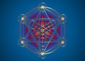 Alchemy occult Mandala, Metatrons Cube, Flower of Life. Gold Sacred geometry, graphic element magic hexagram. Vector Mystic logo Royalty Free Stock Photo