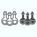 Alchemy potion cans line and solid icon. Three glass bottles with poison. Halloween vector design concept, outline style