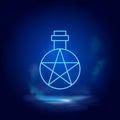Alchemy symbol neon icon. Blue neon vector icon. Smoke effect blue background