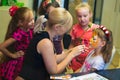 Alchevsk, Ukraine - September 21, 2017: children`s aquagrum. paint faces in a cafe