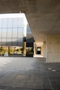 Alcobendas, Spain - April 16, 2017: Library built in gray cement and glass.