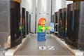 Alcobendas, Spain July 20, 2019: Female technician working in a corridor of a data processing centre