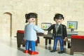 Alcobendas, Spain. October 12, 2018 Handshake between a man and a woman in an office. Playmobil toy line exist since 1975 and is