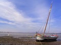 Alcochete, Portugal. February 5, 2023: Alcatejo sail boat, a historical, typical or traditional Tagus river estuary sailboat at