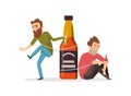 Alcohol addict. Drunk men, alcohol abuse vector illustration. Alcoholism concept