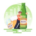 Alcohol addicted people man with a bottle of beer. Alcoholism. Vector colorful illustration in flat style image