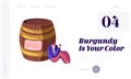 Alcohol Addiction, Wine Degustation Website Landing Page. Young Drunk Man Sitting near Huge Wooden Barrel with Wineglass