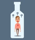 Alcohol and addiction, Young male character trapped inside a bottle, health problems