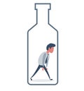 Alcohol and addiction, Young male character trapped inside a bottle, health problems