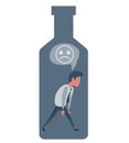 Alcohol and addiction, Young male character trapped inside a bottle, health problems