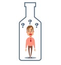 Alcohol and addiction, Young male character trapped inside a bottle, health problems