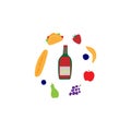 bottle of wine and some food vector illustration