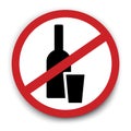 Alcohol ban. A bottle with a glass crossed out. Prohibition to drink alcohol. Stock image Royalty Free Stock Photo