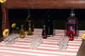 Alcohol bar with different drinks, wedding reception, catering Royalty Free Stock Photo