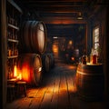 Alcohol barrel room interior, generative AI Royalty Free Stock Photo