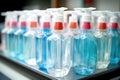 alcohol-based hand sanitizers lined up