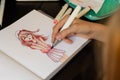 Hand drawing a cute girl anime style sketch with alcohol based sketch drawing markers