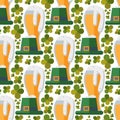 Beer glass vector seamless pattern clover patrick celebration refreshment brewery oktoberfest background. Royalty Free Stock Photo