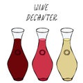 Alcohol Beverage Red, Rose, White Wine in a Decanter. Bar Collection. Realistic Hand Drawn High Quality Vector Illustration. Doodl Royalty Free Stock Photo