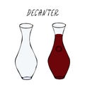 Alcohol Beverage Red Wine in a Decanter. Bar Collection. Realistic Hand Drawn High Quality Vector Illustration. Doodle Style. Royalty Free Stock Photo