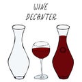 Alcohol Beverage Red Wine in a Decanter and Wine Glass. Bar Collection. Realistic Hand Drawn High Quality Vector Illustration. Doo Royalty Free Stock Photo