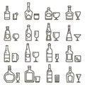 Alcohol beverages art icons or alcoholic drinks thin line signs